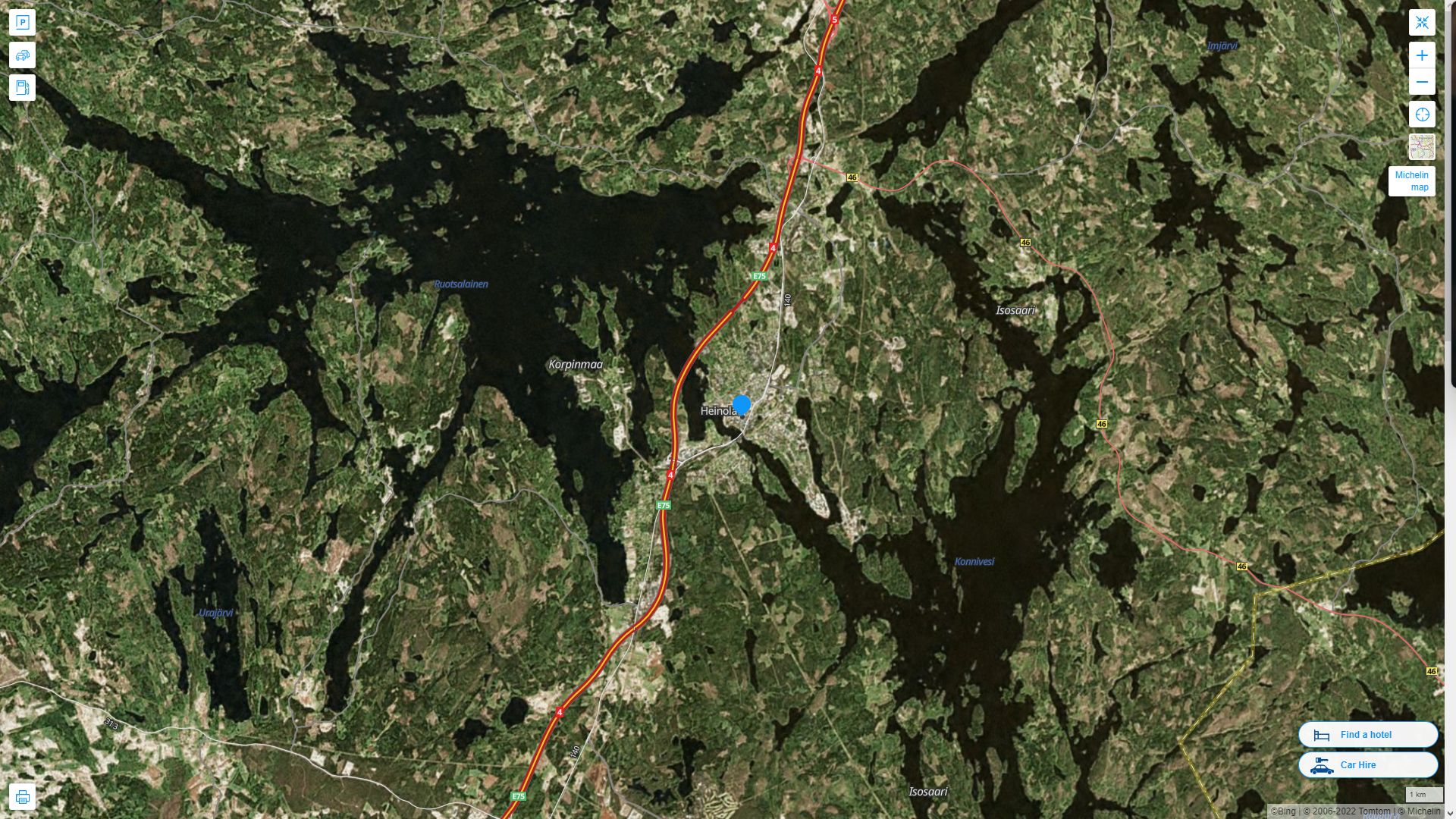 Heinola Finlande Autoroute et carte routiere avec vue satellite